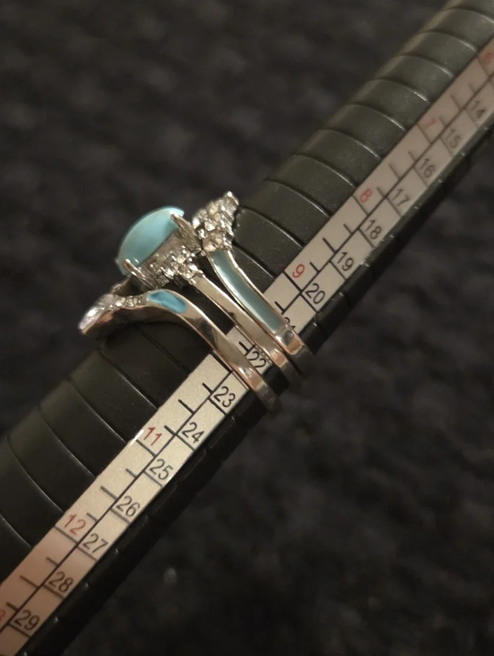 Western Style Faux Turquoise and Rhinestone Ring Set Silver Tone Costum